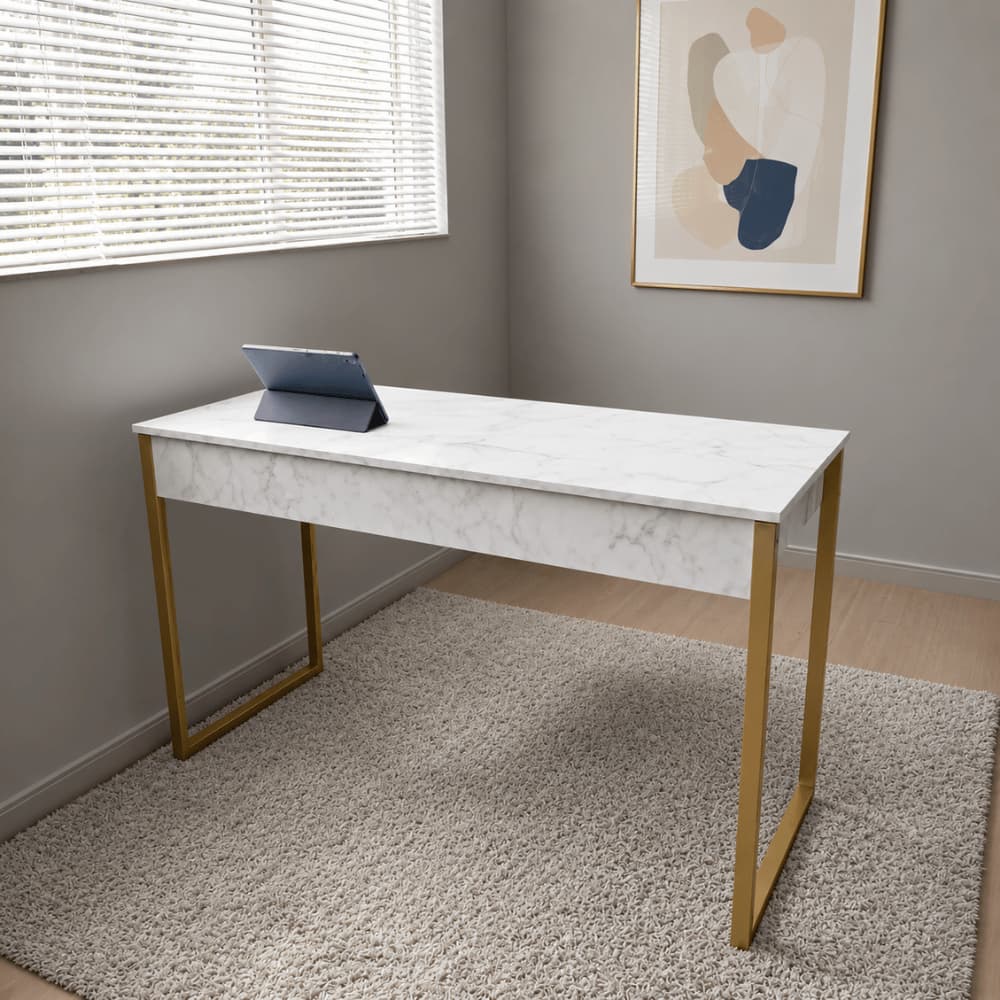 Mesa Escrivaninha Estilo Industrial 100 cm Metal Dourado Athena Escritório Home Escrivaninha Quarto