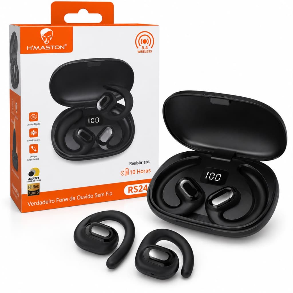 Fone Bluetooth 5.4 Open Ear H’Maston Sem Fio Esportivo Hi-Fi