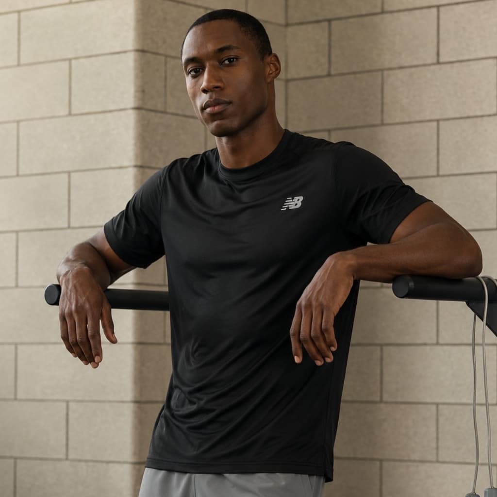 Camiseta New Balance Active Logo Masculina Dry Fitness Academia Leve Confortável Treino Esportivo
