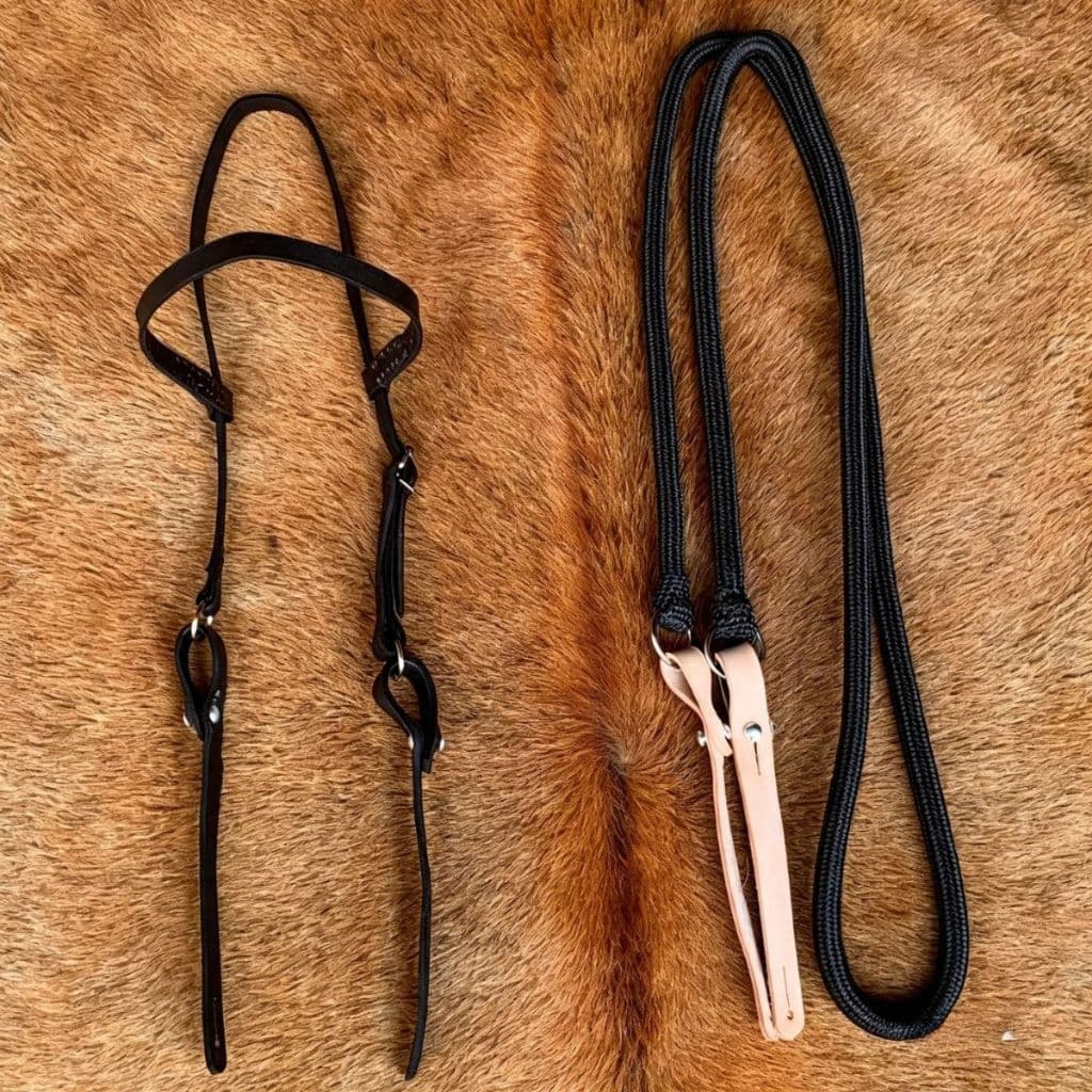 Conjunto Cavalgada Cabeçada Couro + Rédea Poli