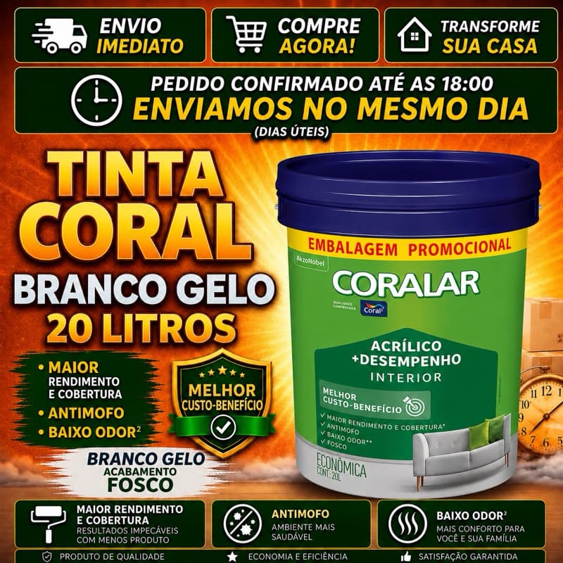 Tinta Acrilica Branco Gelo Coral Economica Antimofo 20L Balde CORALAR