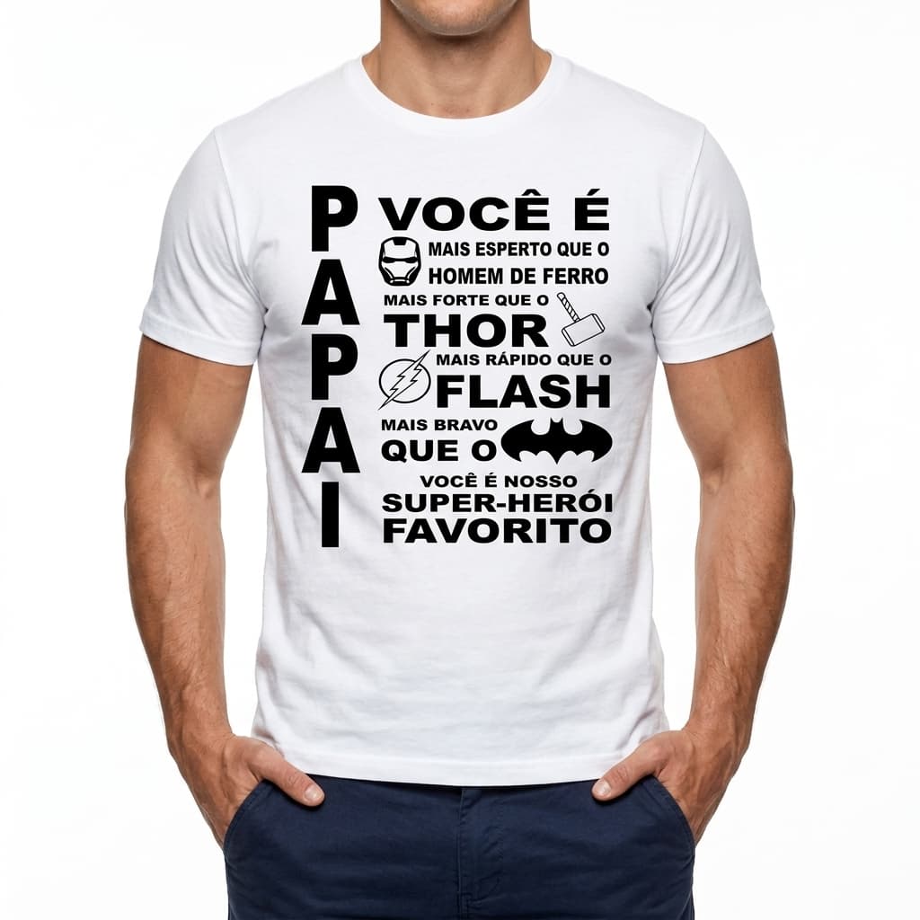 Camisa Camiseta Basica Feliz Dia dos Pais Personalizada com Frase Voce E O Meu Super Heroi Favorito