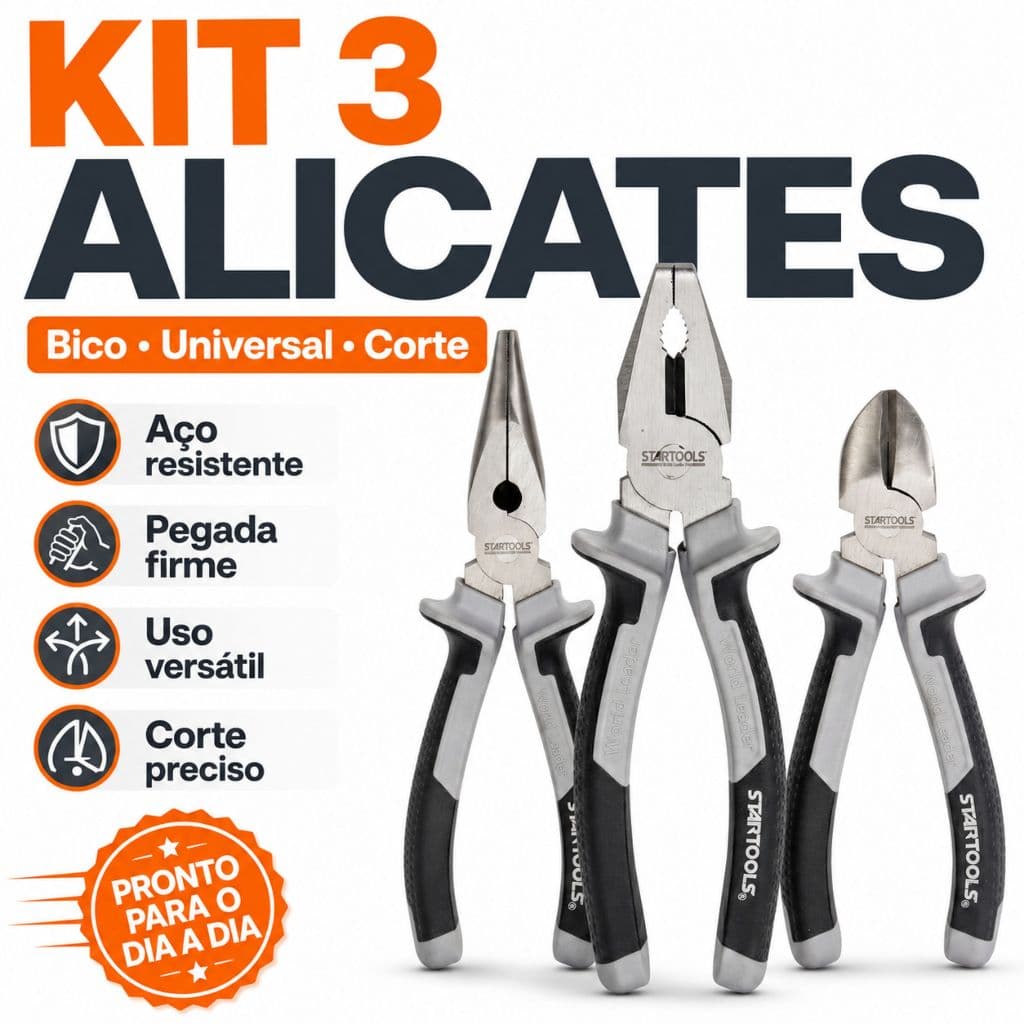 Kit Jogo 3 Alicates Universal Corte Bico Profissional  Resistente Corte Preciso