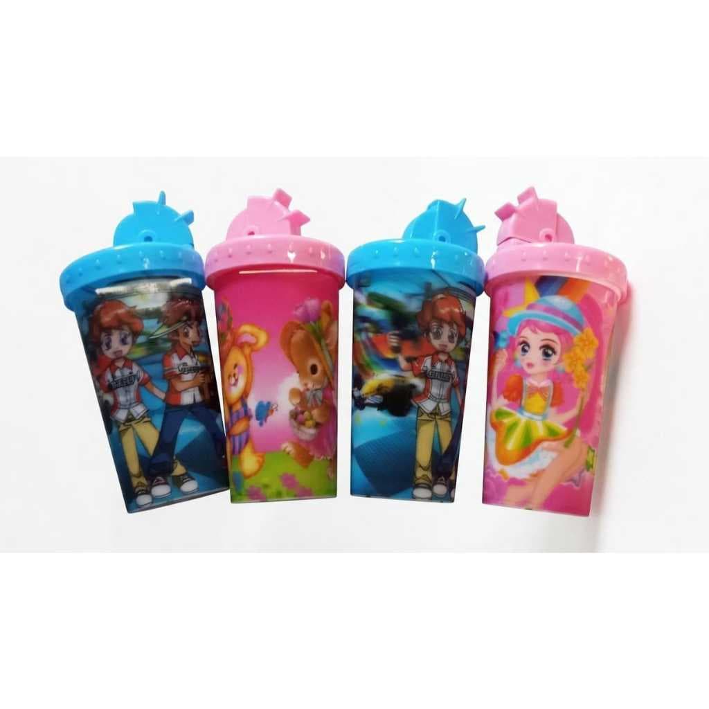 Garrafa 3D Infantil 300ml com Canudo | Copo 3D Reutilizável Garrafa Infantil Escolar Copo Infantil Resistente