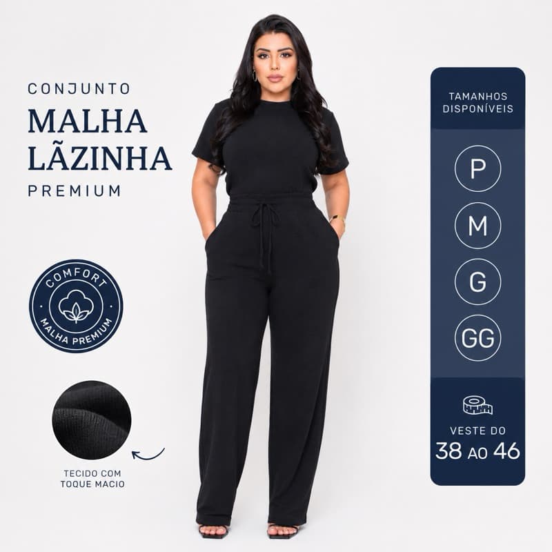 Conjunto Calça e Blusa Malha Tricot Feminino Bolsos Manga Curta Meia Estação Inverno Tendência Confortável Elegante Chic