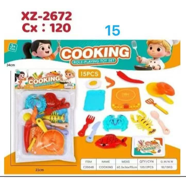 Kit Cozinha Infantil de Brinquedo 15 pçs  pexe ovo Potinhos Comidinhas  Acessóri