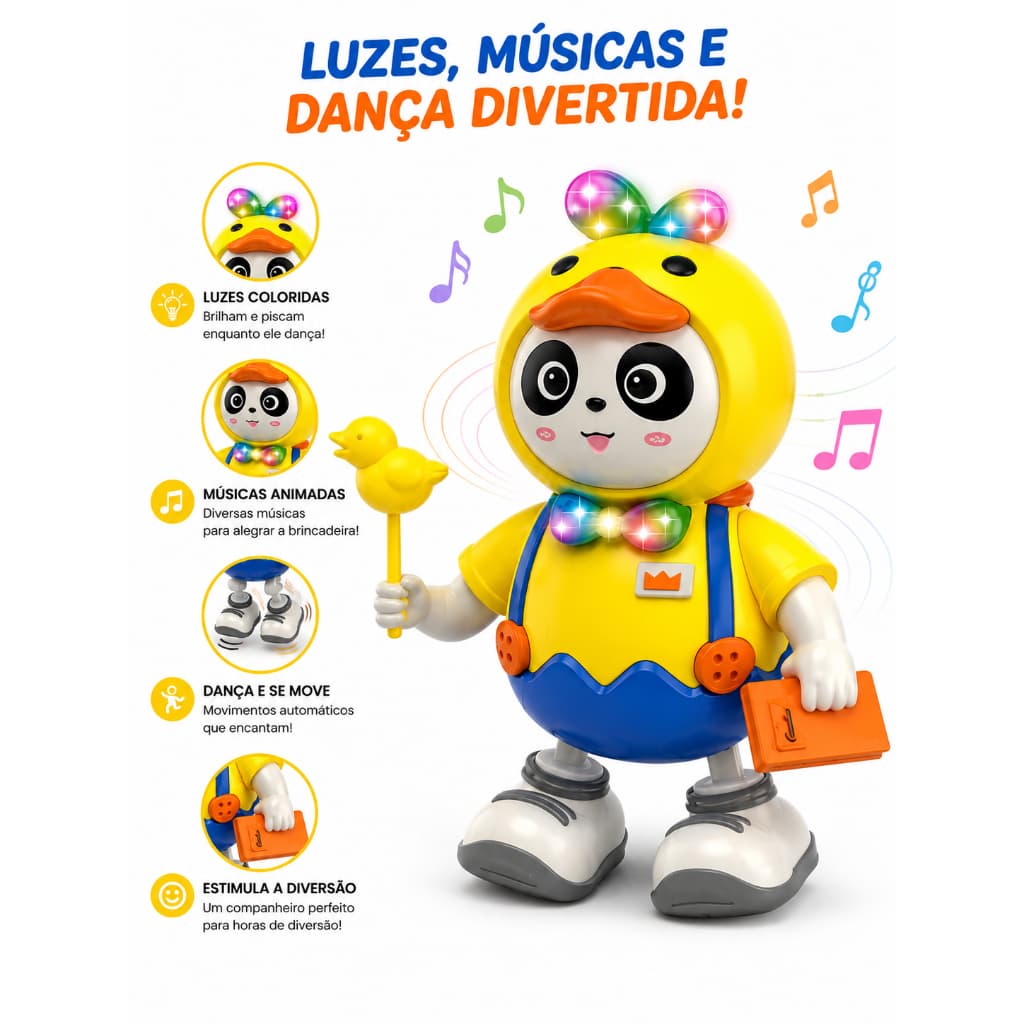 Brinquedo Panda Dançante com Luzes LED, Música e Movimentos Automáticos +3 Anos