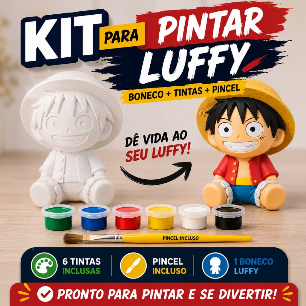 Boneco Luffy One Piece para colorir pintar com 6 Tintas para Crianças Infantil Educativa