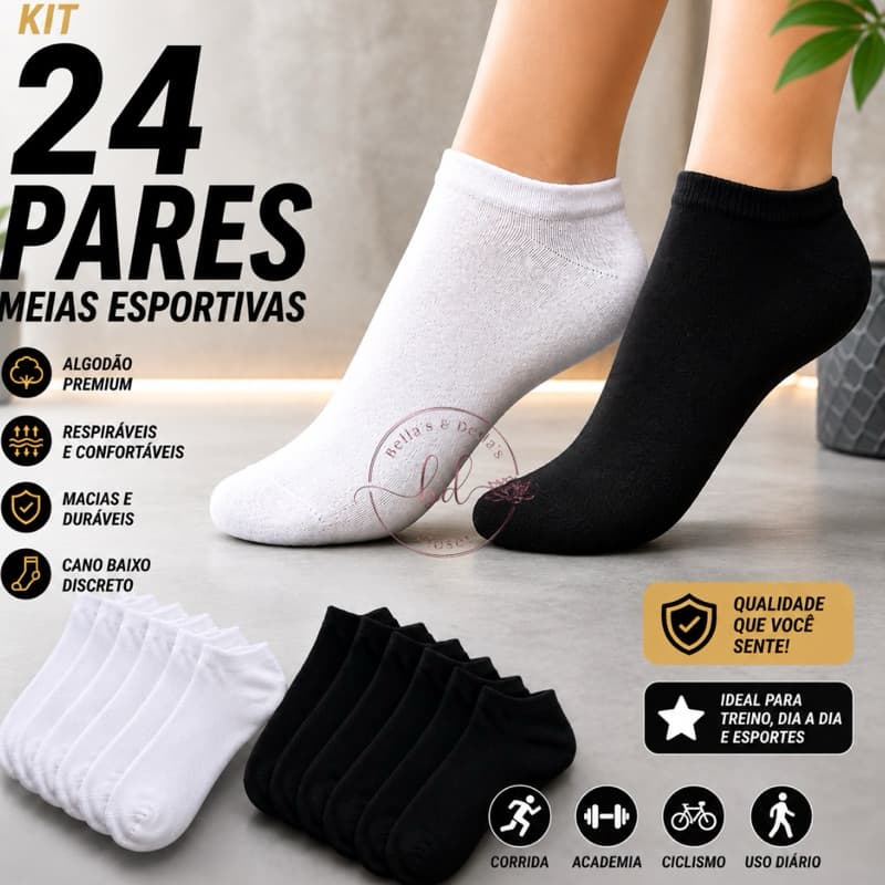 Kit Até 24 Pares De Meias Soquete unissex Menor Preço