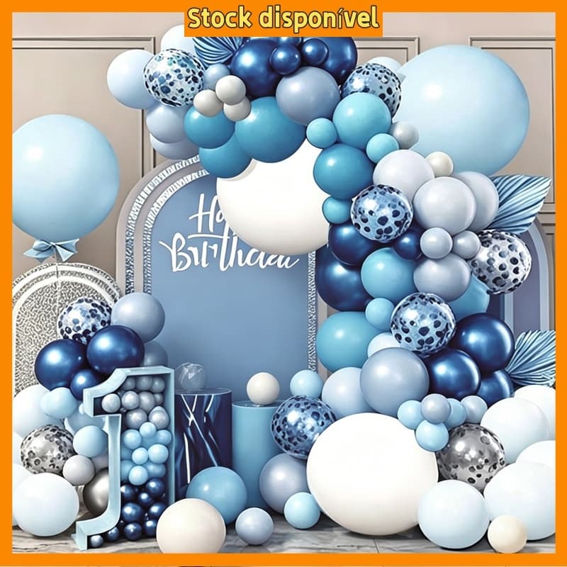 Kit 97 Balões Latex Metalizado Confete, Arco de Balão para Decoração de Aniversário, Festa e Baby‑Shower