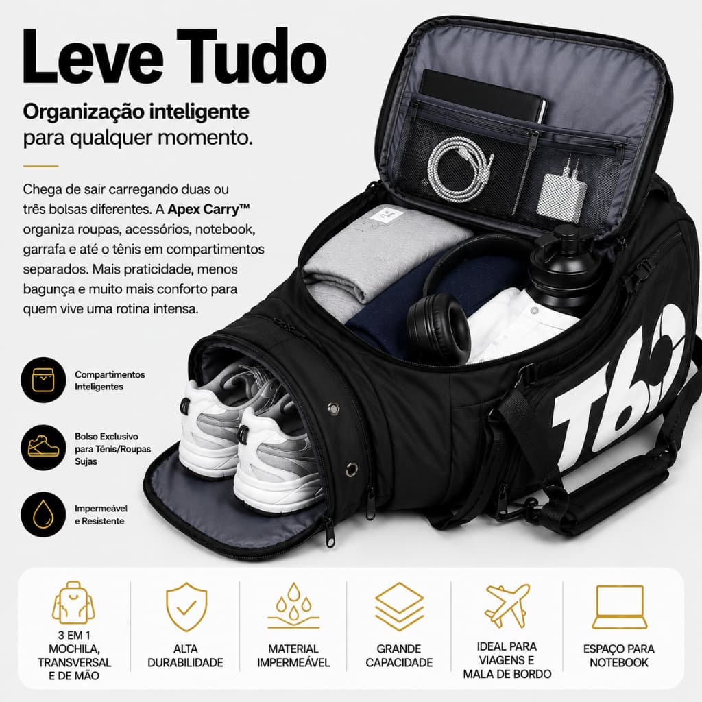 Mochila, Bolsa Esportiva Multifuncional 3 em 1 Impermeável Grande Academia Viagem Mala de Bordo Compartimento para Tênis