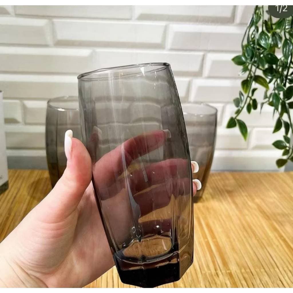 Jogo de Copo Vidro Cinza Florida 370ml Redondo - 6 Unidades Cozinha Detalhes Copos Premium Barato Decoração