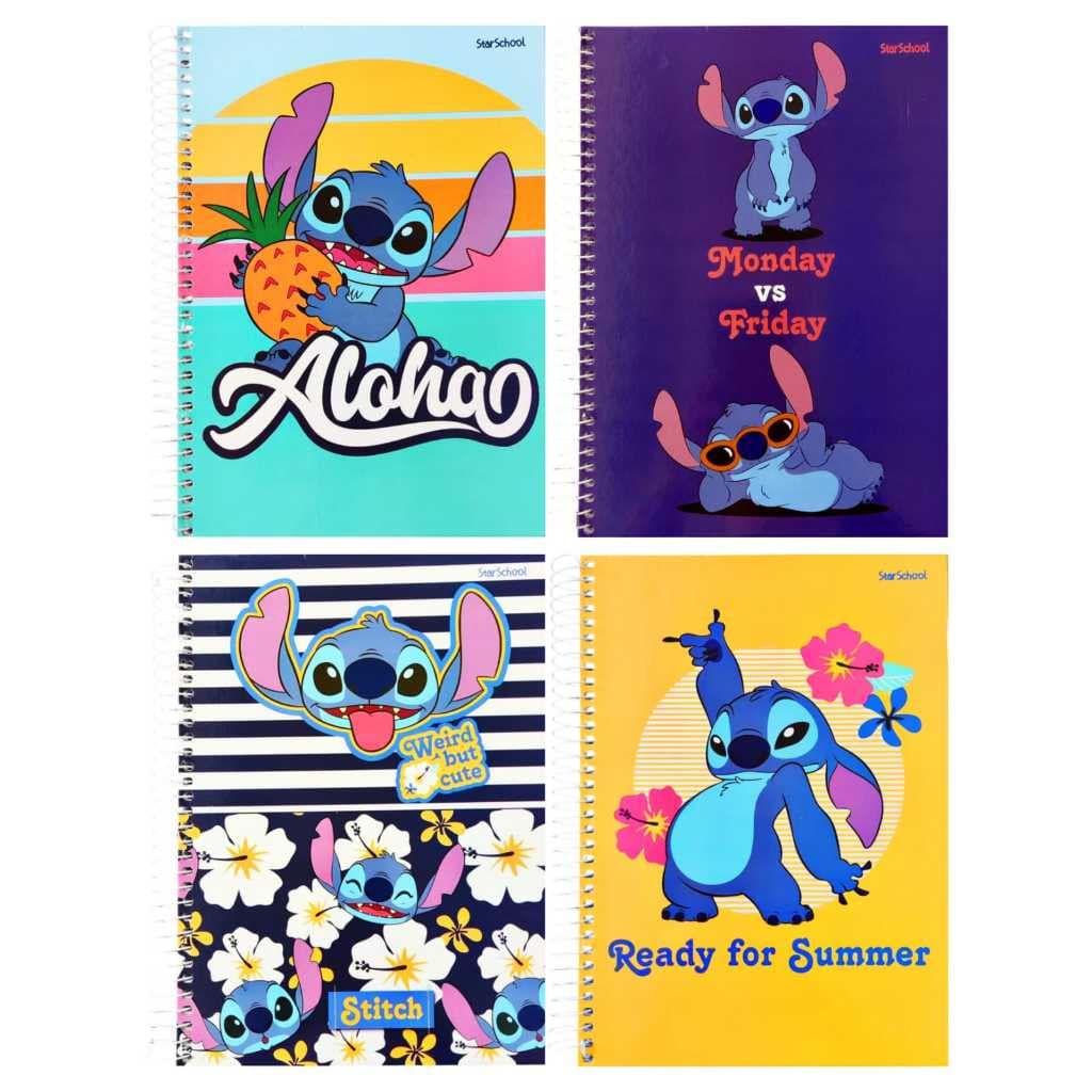 Kit 4 Cadernos Espiral Grande Capa Dura 80 fls 1 matéria - Lilo e Stitch - StarSchool