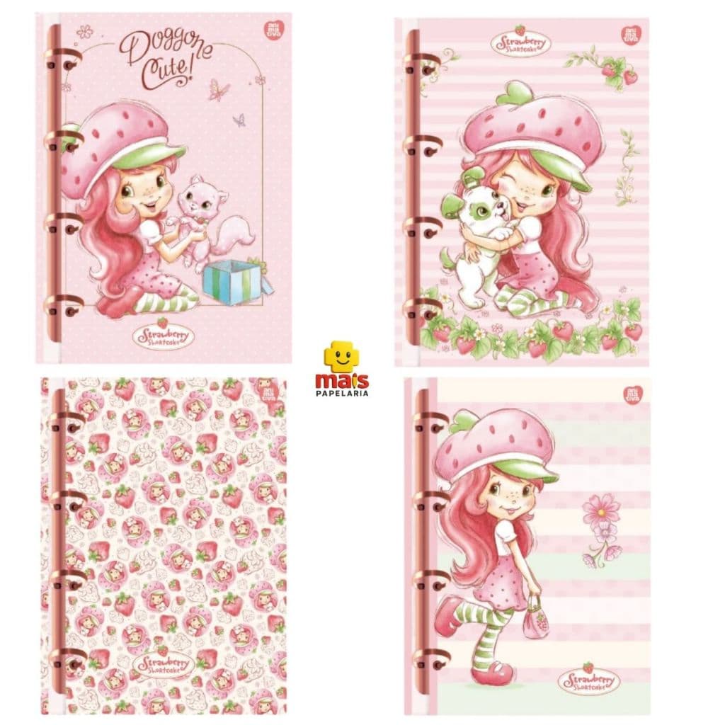 Caderno Argolado Colegial Moranguinho 190x260 mm 160 Folhas Pautadas e Decoradas Animativa