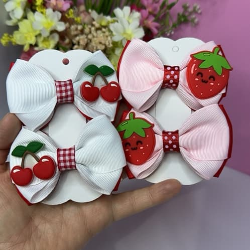 Parzinho cerejinha Parzinho moranguinho Par de laço temático Laço para cabelo infantil