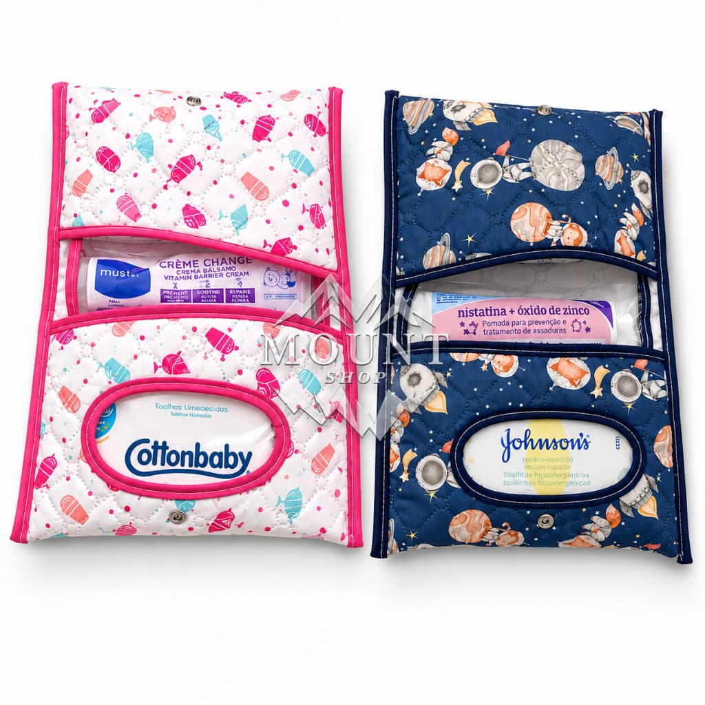 Kit 2 Porta-Lenços, Fraldas e Pomadas 3 em 1 – Organizador Portátil e Prático