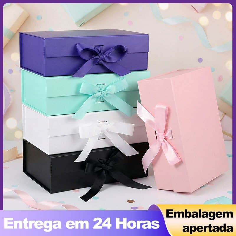 Caixa Presente Dobrável Rígida Magnética de Papel com Imã e Cetim - Cores à Escolher | Aniversário e Casamento
