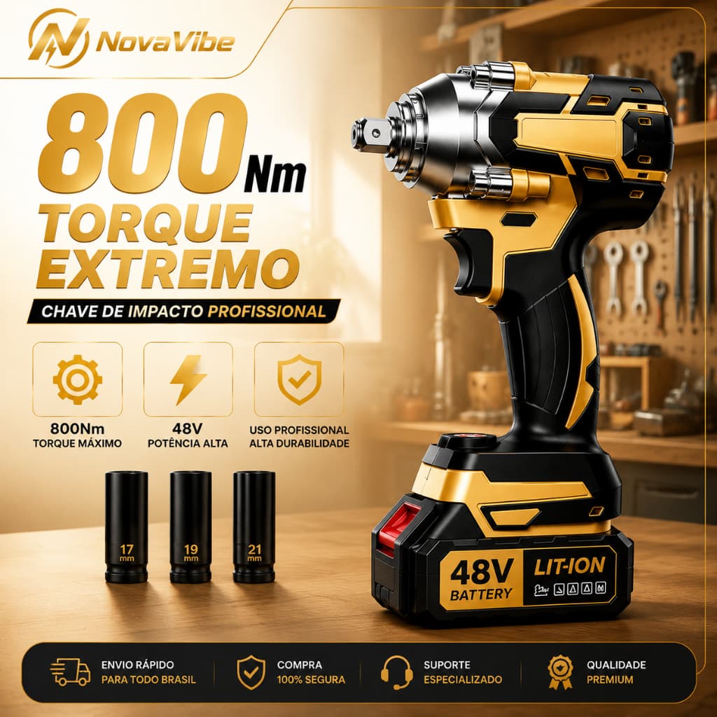 Chave de Impacto 800NM Eletrica Parafusadeira Furadeira Brushless 48V 2 Baterias kit ferramentas completo