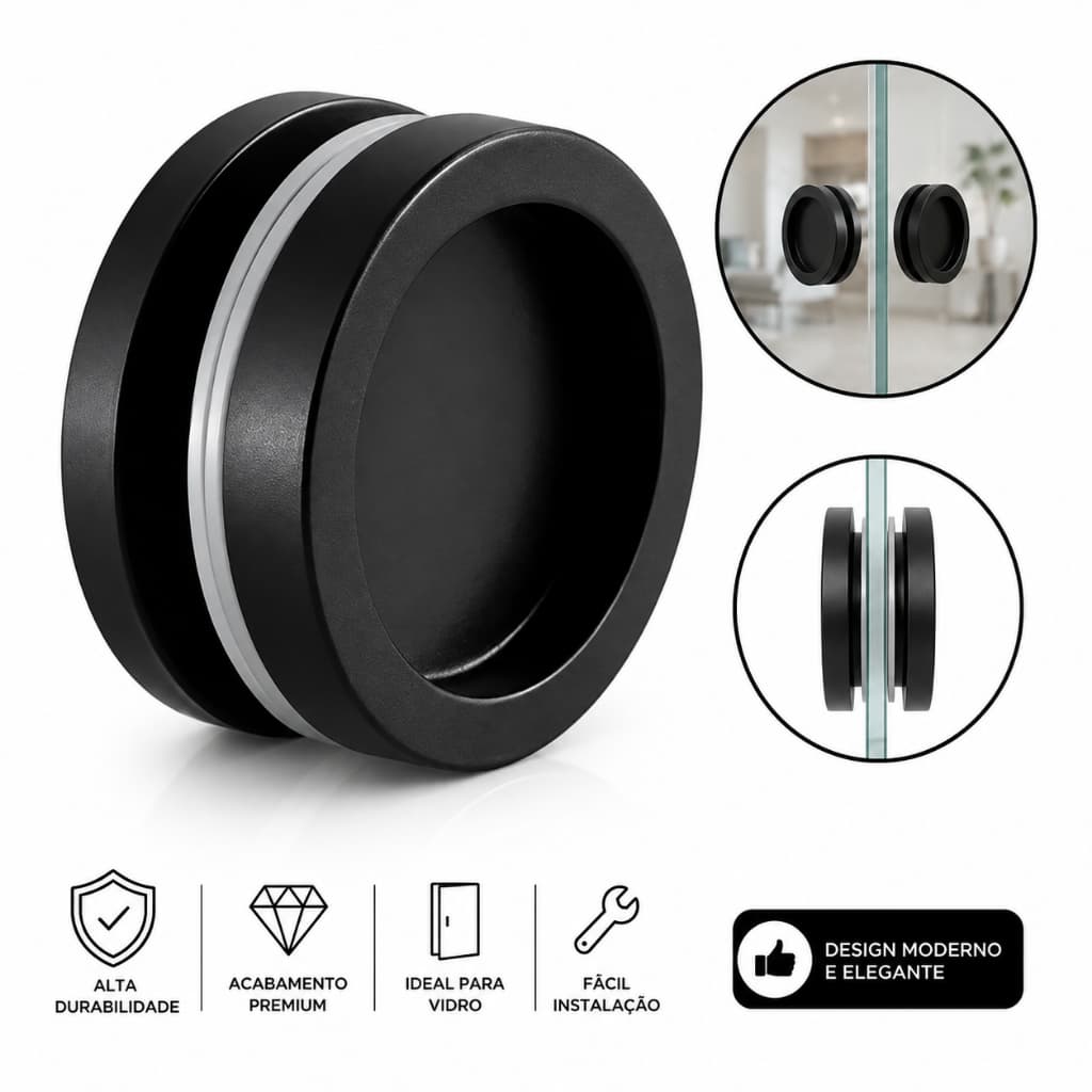 Puxador Duplo Concha Preto Para Portas e Janelas de Vidro - Fast Vidros