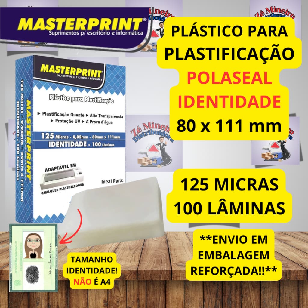 Plástico para Plastificação 80x111mm Documento Polaseal Masterprint 125 micras 0.05 mm