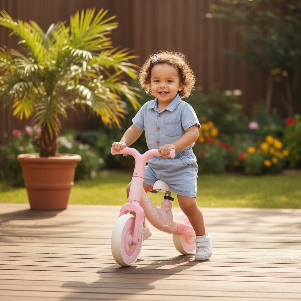 Bicicleta Equilíbrio Infantil Aro 12 Sem Pedal Assento Ajustável Rosa Bege 3+ Anos