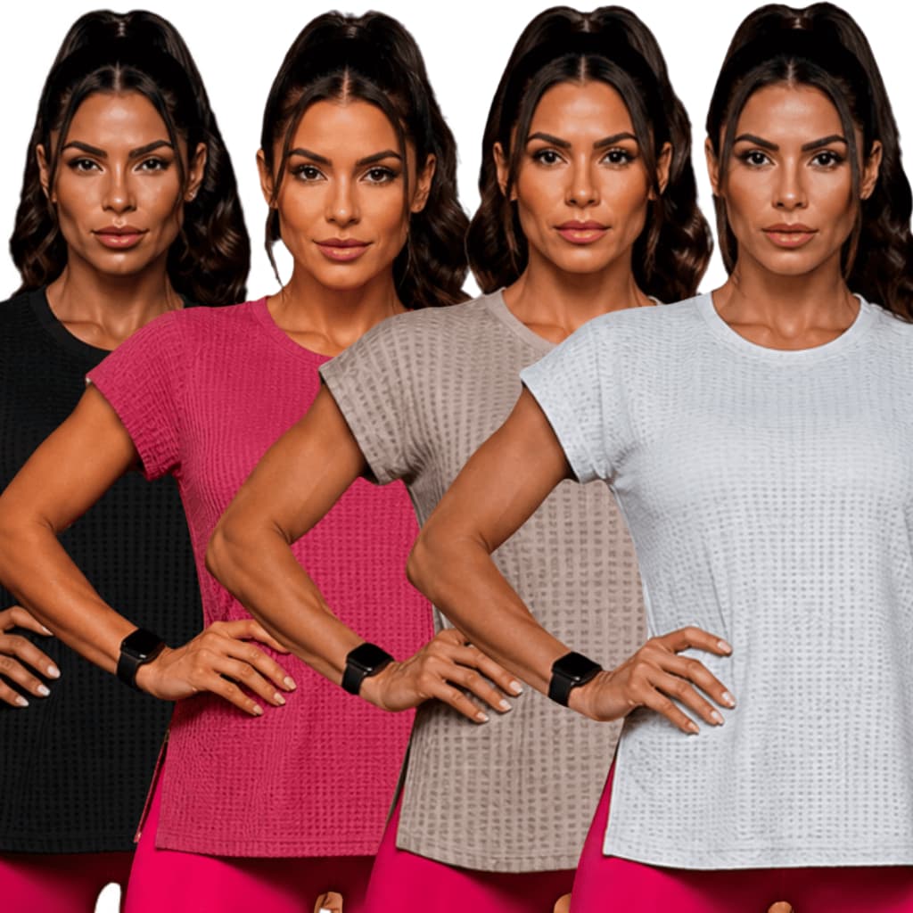 KIT 4 Blusas Fitness Feminina Mulete Dry Fit Academia Treino Leve Respirável Conforto Camiseta Fitness Feminina Mulete