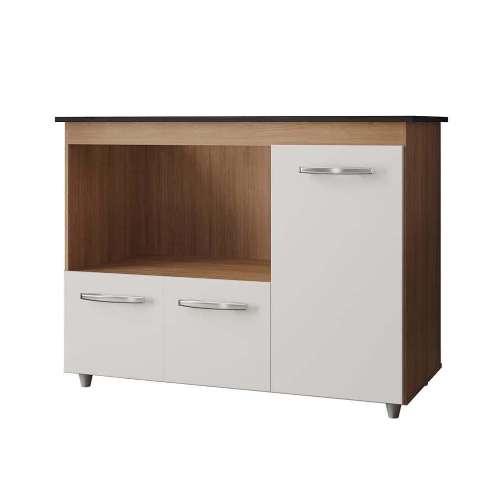 Balcão Ana Para Cooktop e Forno Micro-ondas 03 Portas Savana Off White Moblis