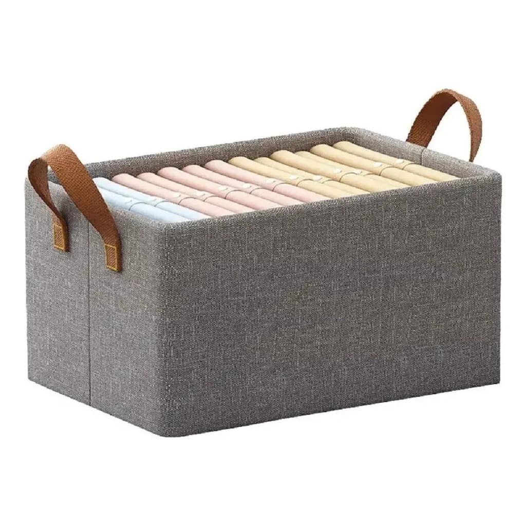 Caixa Organizadora Grande Dobrável em Nylon Cinza  Fácil de Organizar Guarda Roupas Closet Gavetas