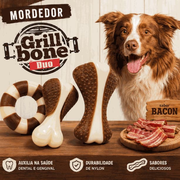 Mordedor Cachorro Nylon e Colágeno Sabor Bacon Frango Churrasco Brinquedo Pet Limpeza Dental