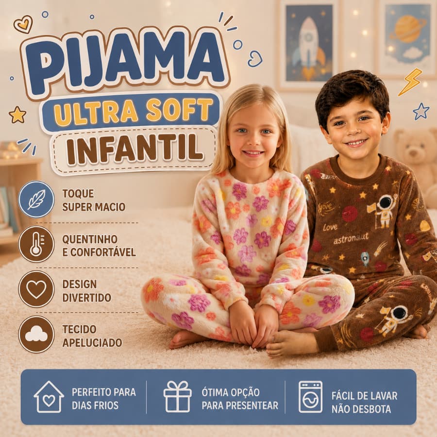 1 PIJAMA CONJUNTO INFANTIL ULTRA SOFT INFANTIL FRIO INVERNO