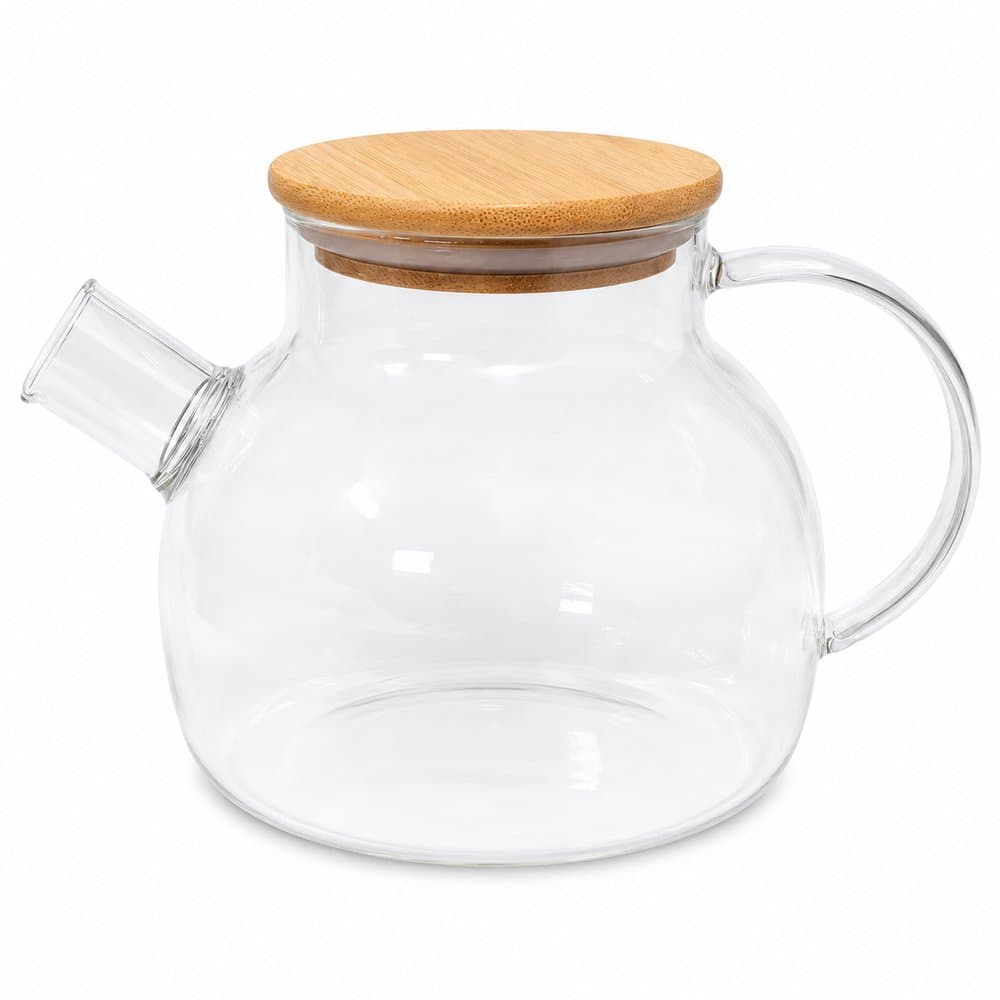 Chaleira de Vidro 1 Litro com tampa de Bambu para Chá | Café | Sucos | Água | Bebidas