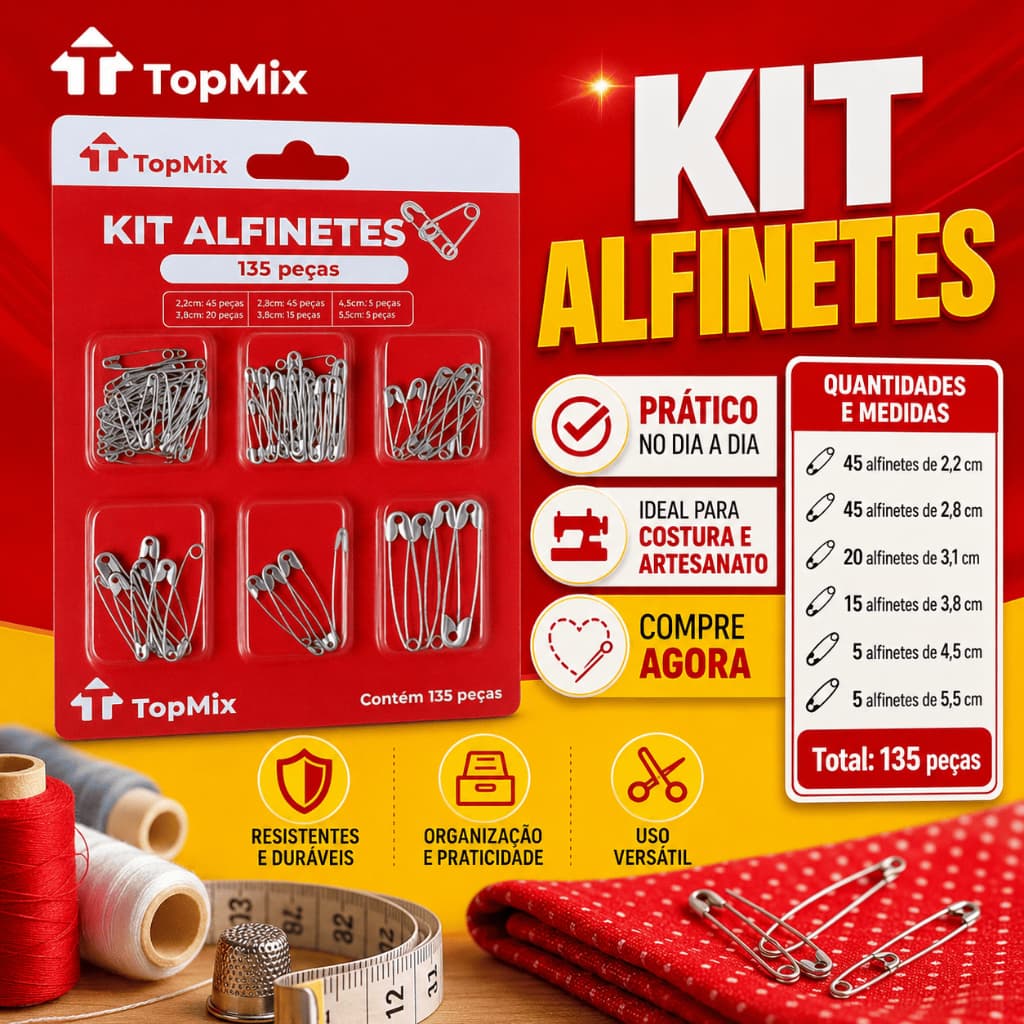 Kit Alfinete de Segurança Sortidos Metálicos Tamanhos Variados Costura Artesanato Reparos em Roupas Tecidos 135/270/405U