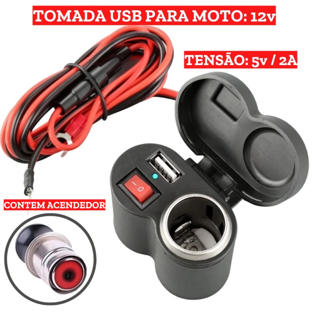 Carregador USB Turbo Moto 12V Tomada para Celular Acendedor Universal Resistente à Água - Promoção