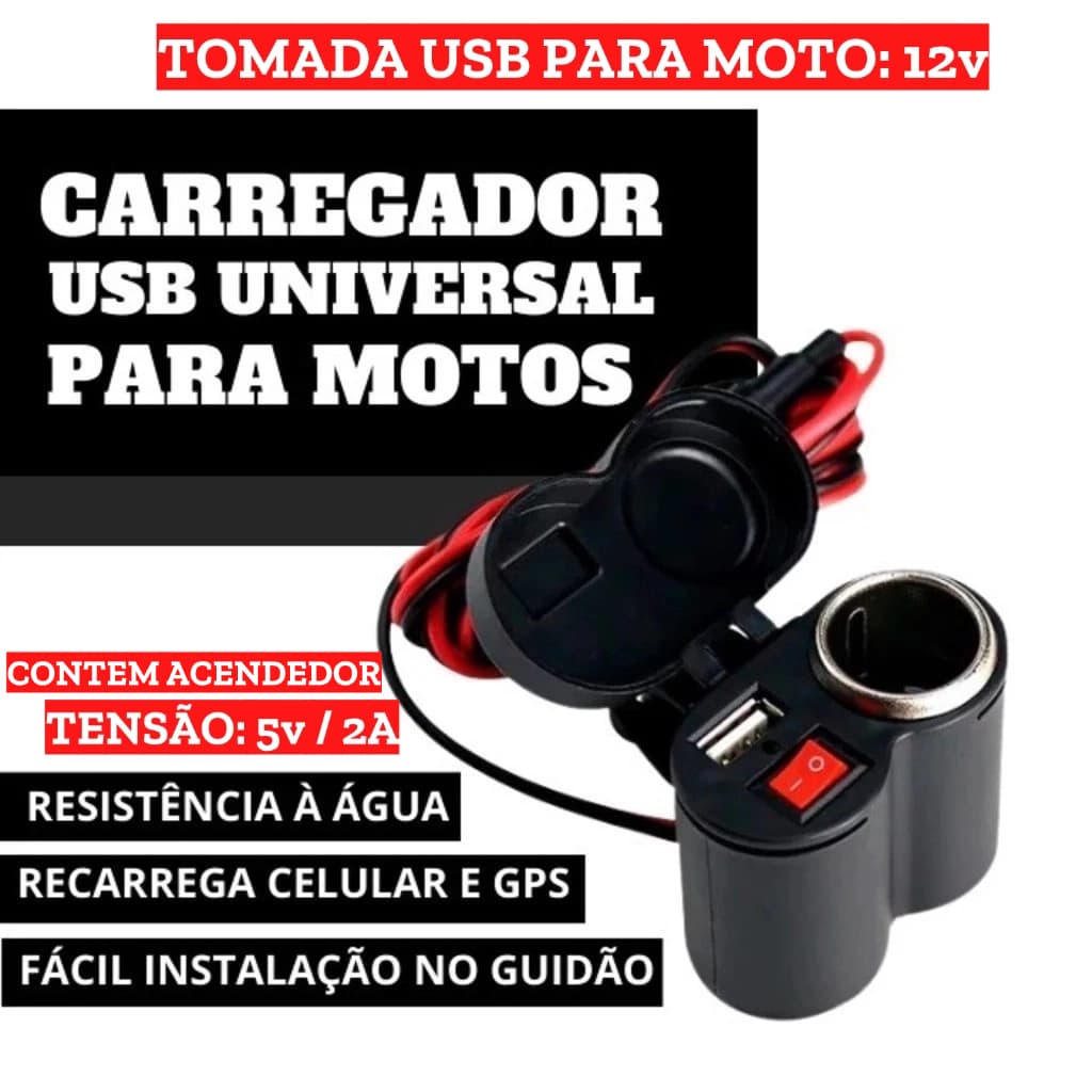 Carregador de Celular para Moto USB Turbo 12V Tomada USB Acendedor Universal - Promoção