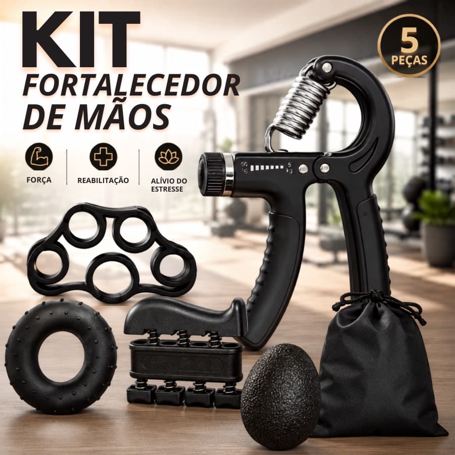 Kit Exercitador de Mãos 5 em 1 Ajustável 5 a 60kg Fortalecedor de Dedos e Punho