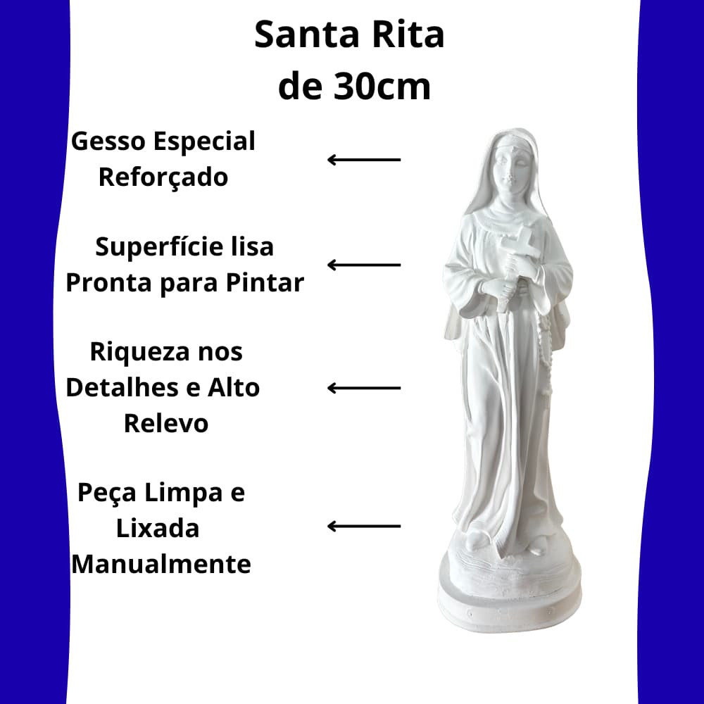 Imagem Santa Rita De Cássia 30cm Em Gesso Cru Para Pintura