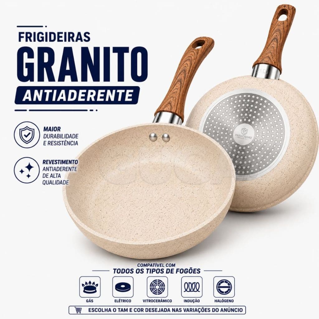 Frigideira Indução Antiaderente Cerâmica Fundo Triplo Premium Não Usa Óleo Não Gruda Frigideira Granito