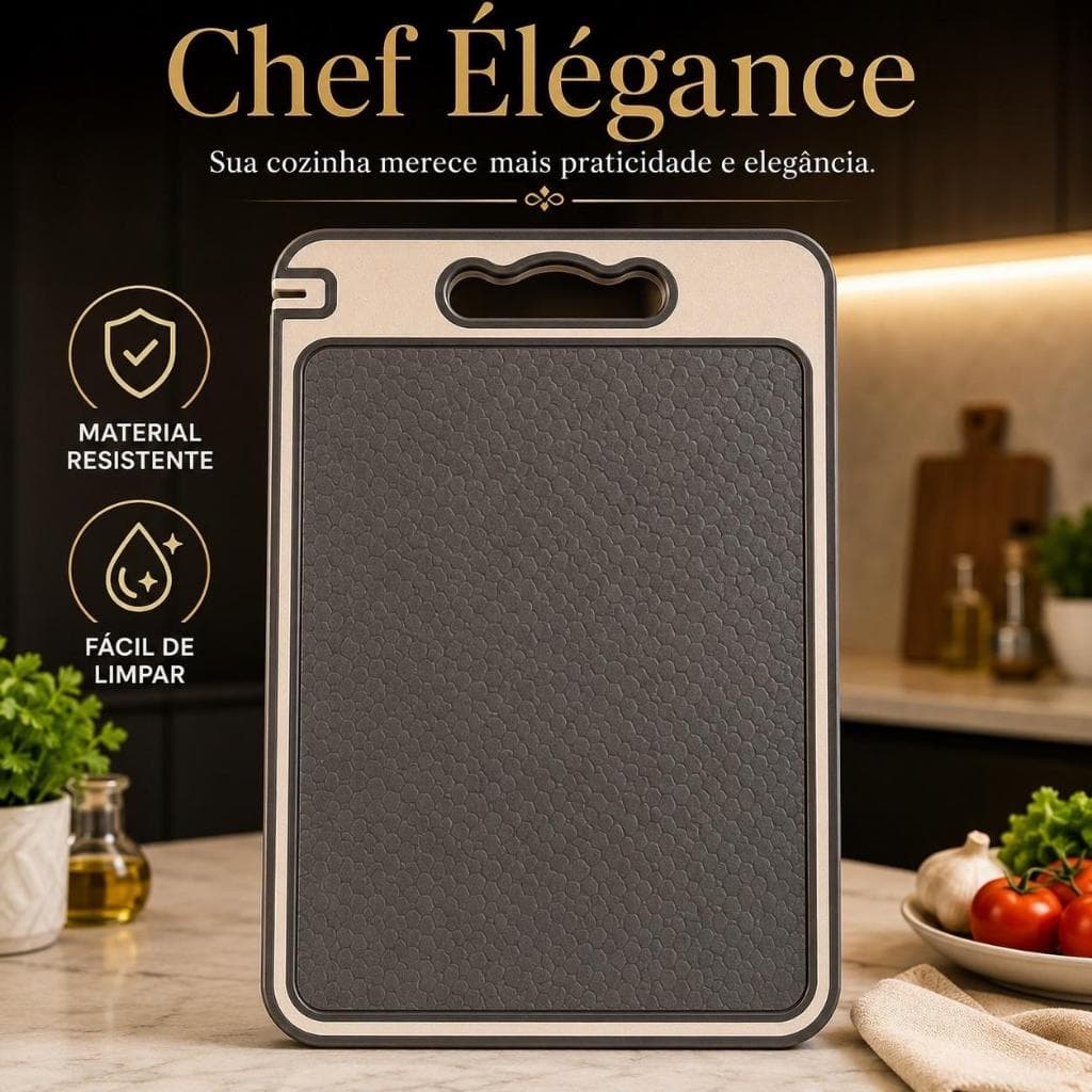 Tábua de Corte 36cm Plástico Resistente Chef Élégance Cozinha Antiderrapante Fácil de Limpar Bege