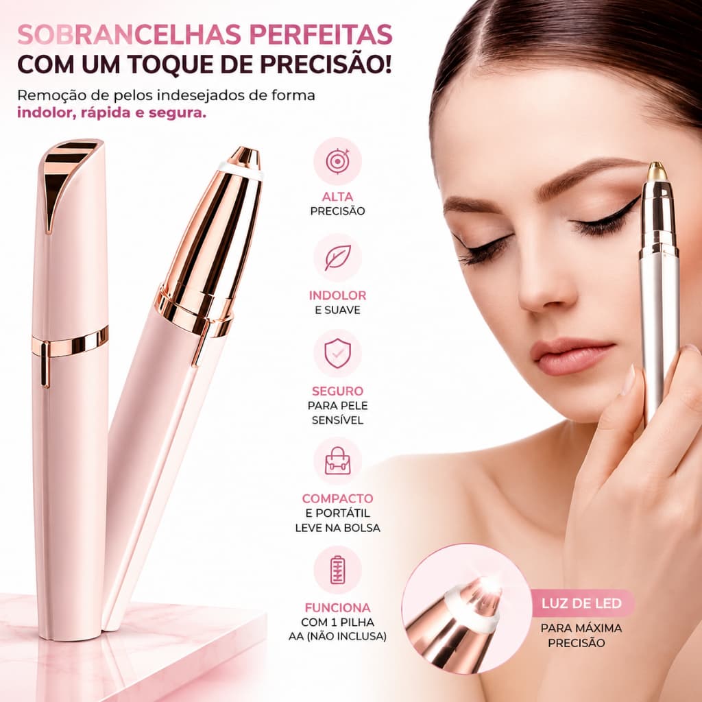 Caneta Depiladora Flawless Aparador Elétrico para Sobrancelha e Rosto Recarregável USB Feminina