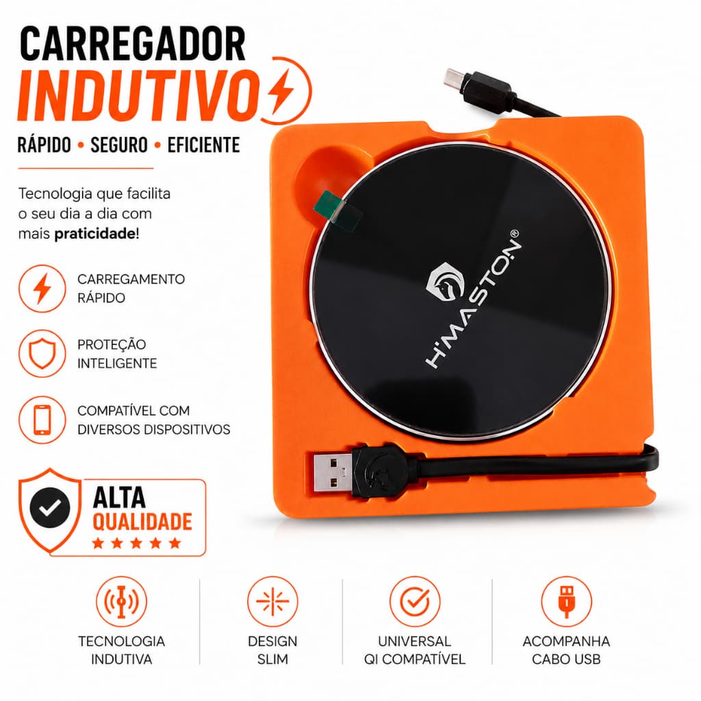 Carregador por Indução 20W H'MASTON YD-27/Carregador Portátil Power Bank Sem Fio Indução Super Rápida Com luz LED