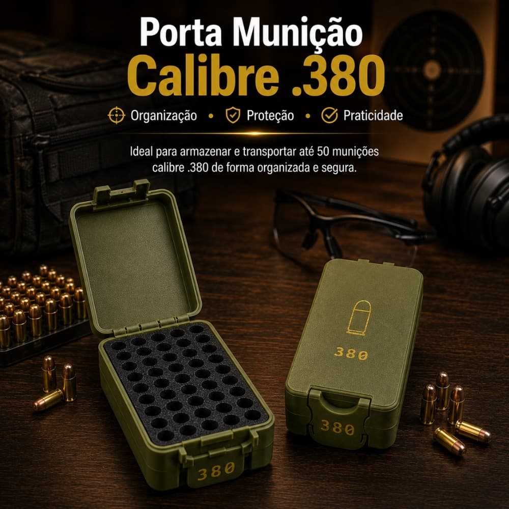 Caixa Estojo Porta Munição .380 Verde Militar