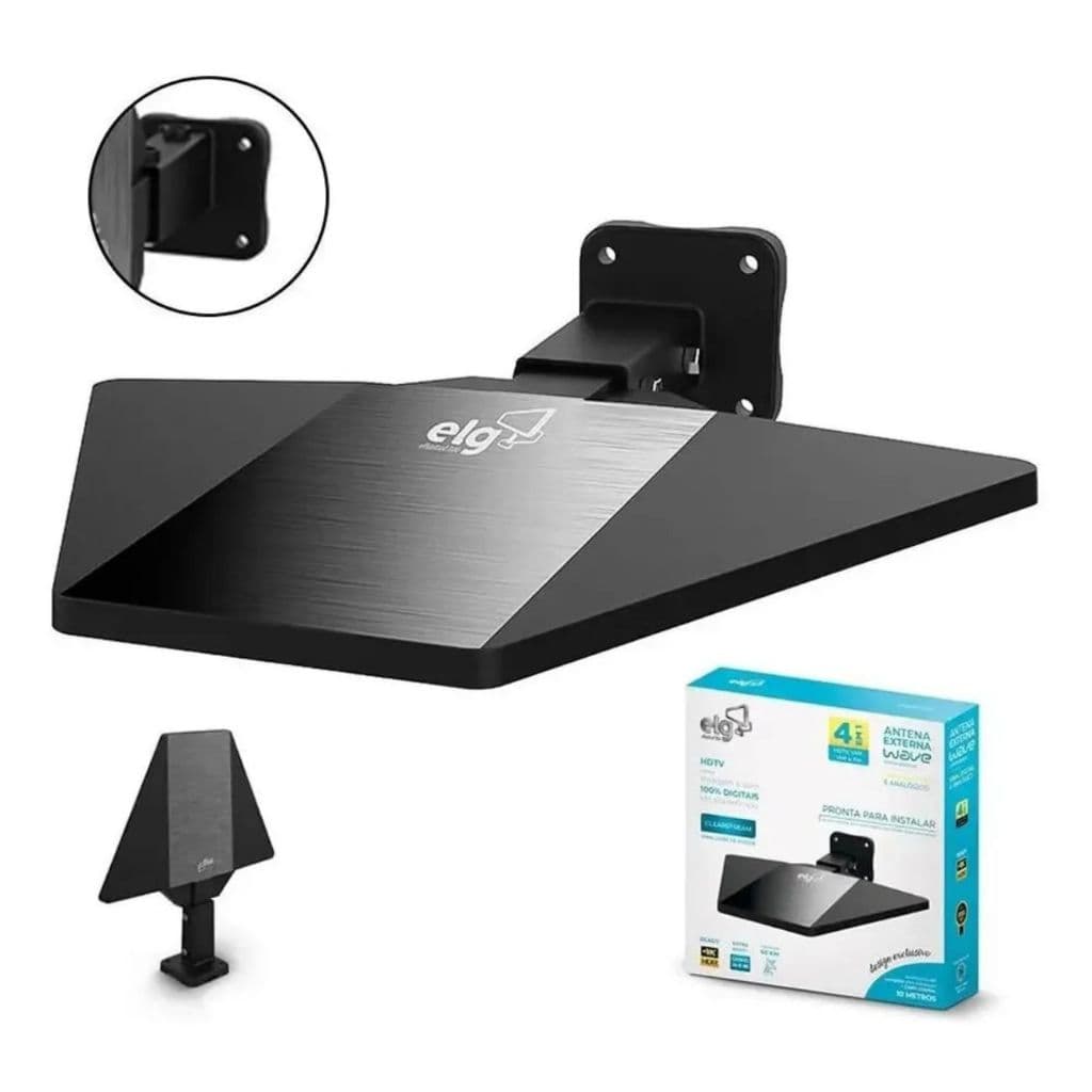Antena Digital TV Interna Externa ELG HDTV UHF VHF Full HD 4K Cabo 10 Metros