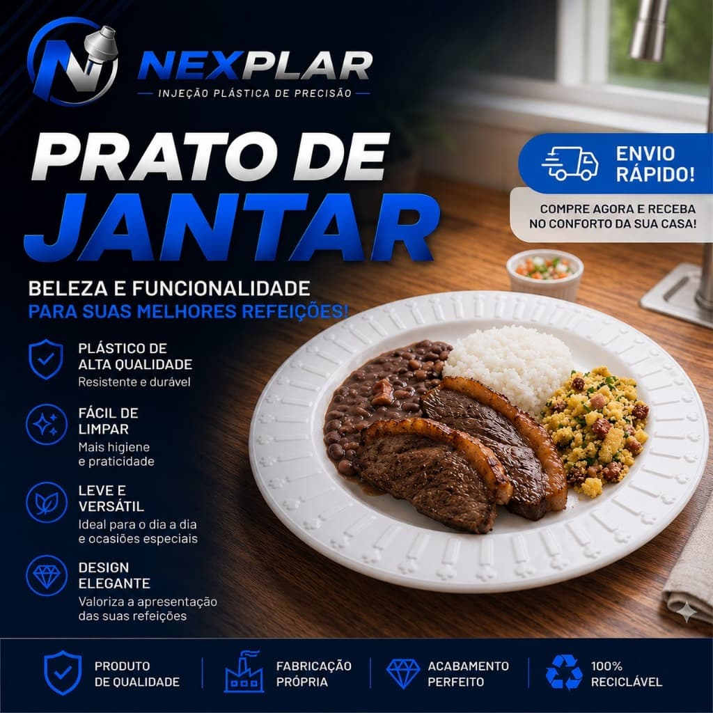 Kit 5 a 50 Pratos de Jantar Plástico Branco Redondo para Porções Refeições Petiscos Buffet Restaurante Churrasco Bares