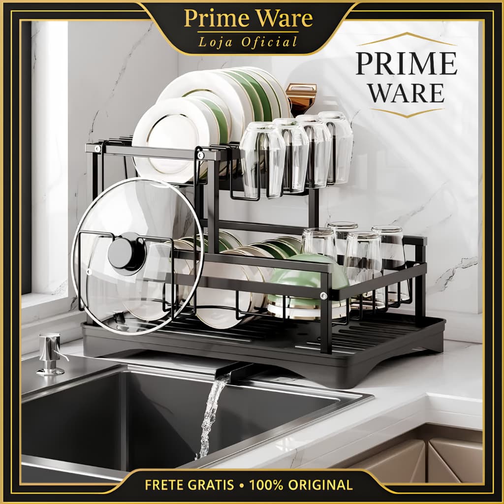 Escorredor de Louças Rack Aço Inox Carbono Organizador Pratos Preto
