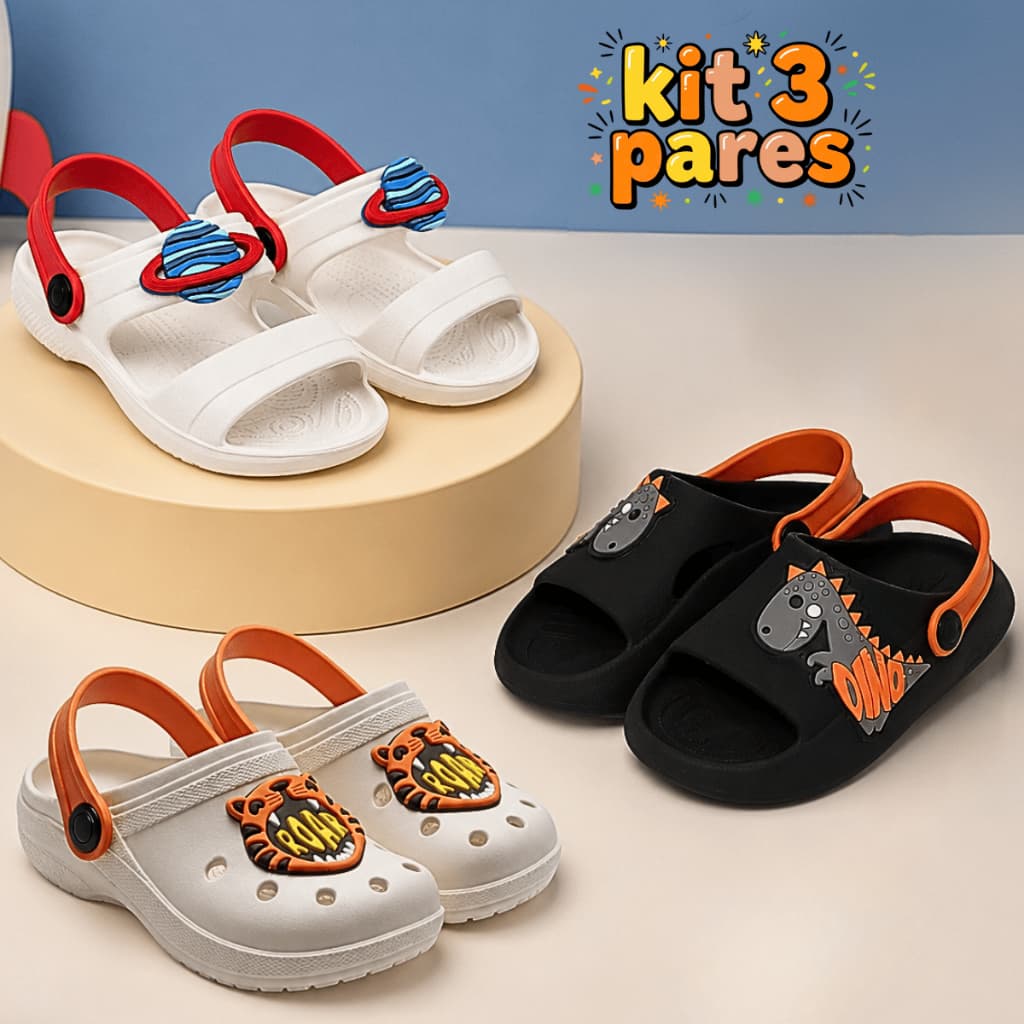 Kit 3 Pares Sandália Menino Infantil Criança Leve e Anatômico