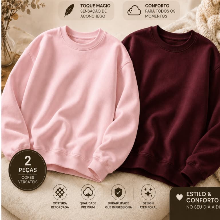 Kit 2 Moletom Feminino Blusa De Frio Feminina Casaco Para Mulher PP Ao G3 Plus Size