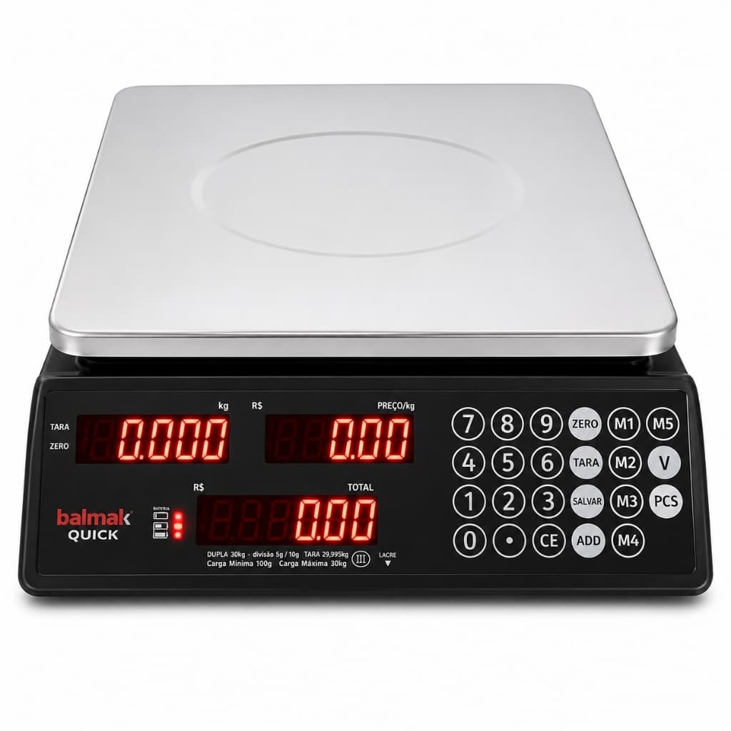 Balança Comercial com Lacre INMETRO Digital 33kg  Bivolt Balmak  Bateria e Prato inox Não é De Feira