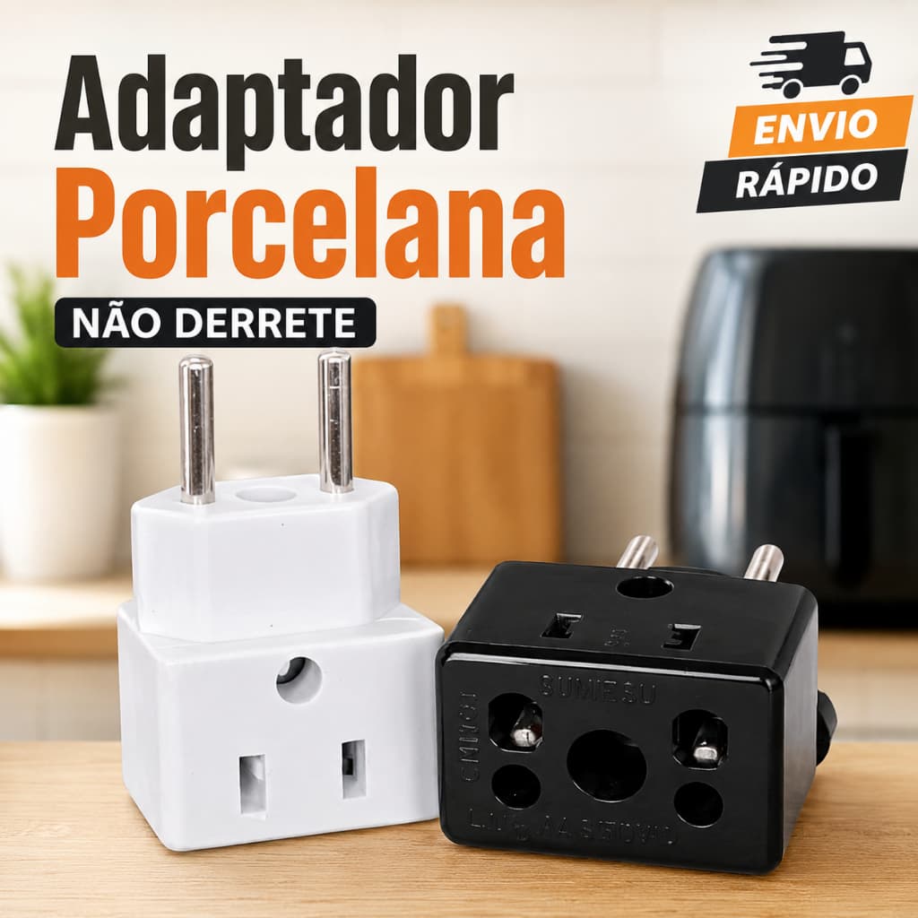 Adaptador de Tomada Resistente de Porcelana Bivolt 10A e 20A para Alta Potencia Secador Air Fryer Benjamin