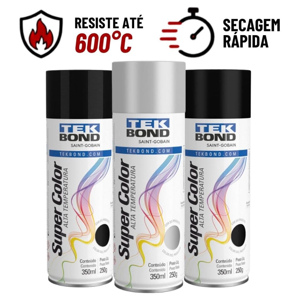 Tinta Spray Tekbond Alta Temperatura 600°C Resistente ao Calor 350ml