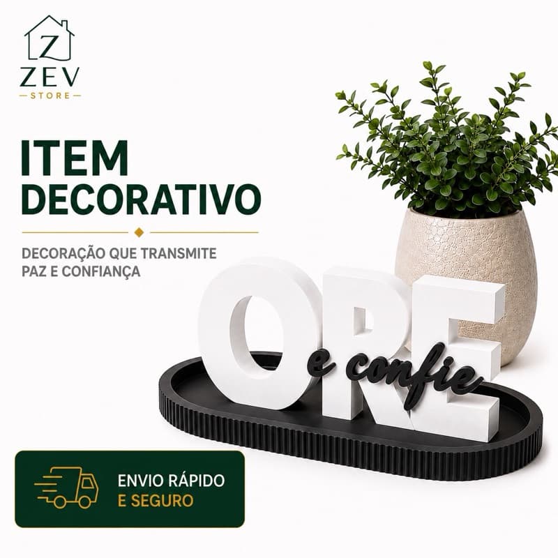Decoração ORE e Confie | Enfeite Cristão para Sala, Quarto, Lavabo e Escritório | Presente Religioso Fé